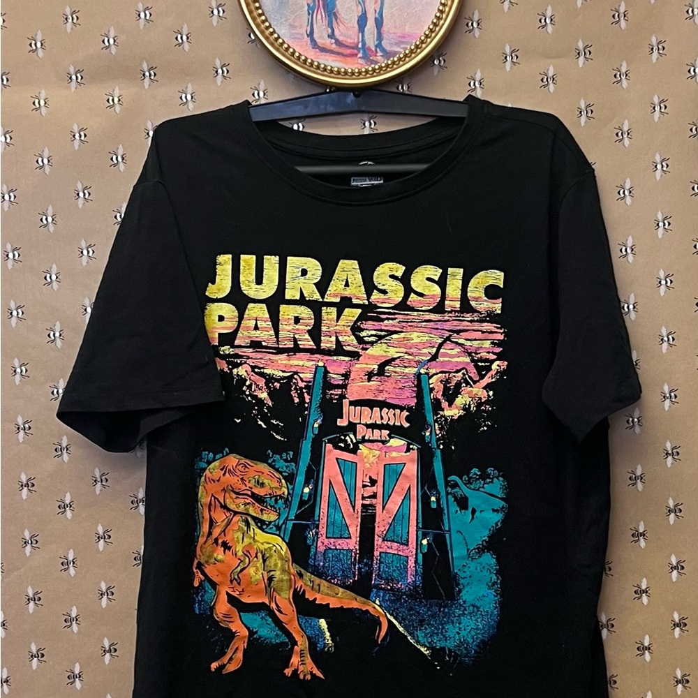 Black Jurassic Park Short Sleeve Tee with Vibrant Graphic
